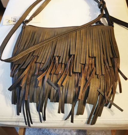 PIECES Handtasche Leder mit Hippie Fransen & Vintage-Look