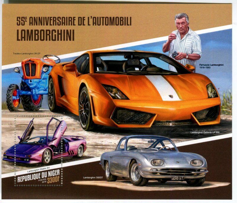 Tutti i francobolli: Block "Lamborghini". Niger – Nuovo e nell'imballaggio originale da Basel venduto da Butsch5