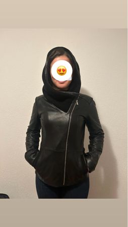 Elegante Lederjacke mit Kapuze, Schwarze , Grösse S