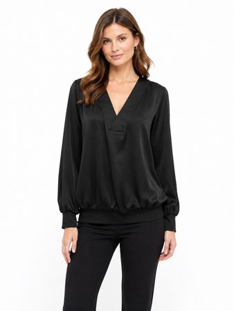 Twist&Tango Satin Bluse 40 schwarz nachhaltig V-Ausschnitt