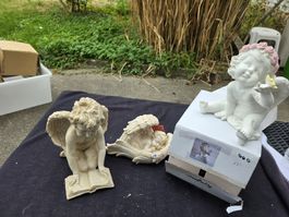 Drei Engel Figuren Dekoration aus Kunststein neuwertig