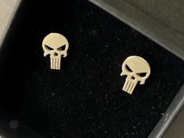 Ohrstecker Totenkopf Skull Silber Metallic Rock Goth Stahl