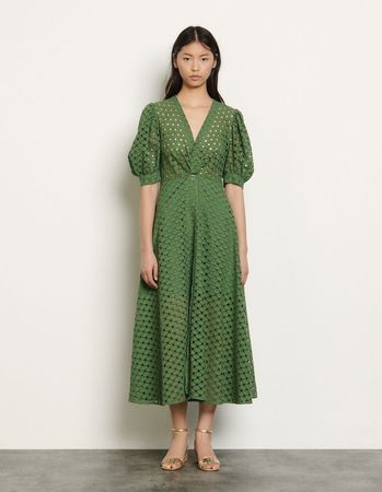Sandro Elegant Eyelet Midi Dress [100%Cottom]
