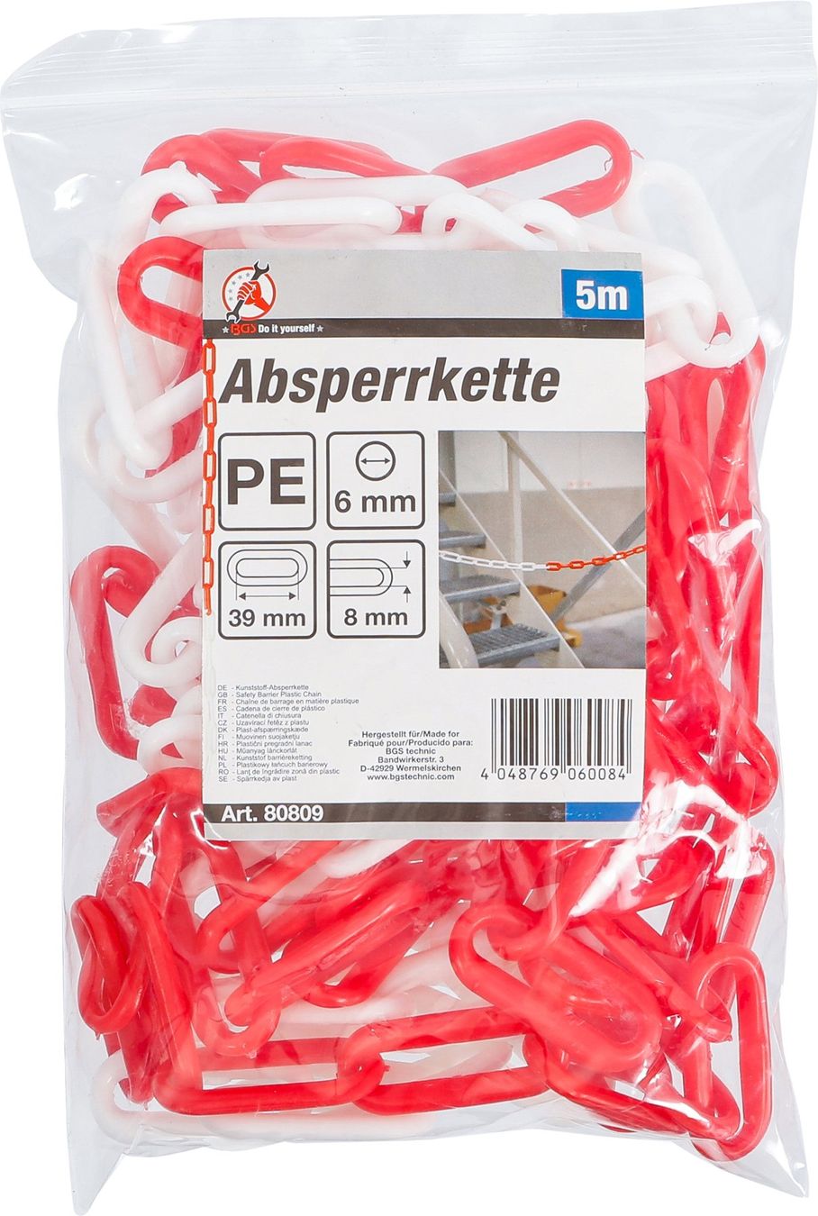 Alle Werkzeuge: Absperrkette, Rot-Weiß, Kunststoff, 5 m – Neu und originalverpackt aus Dietikon von KFZ-Spezialwerkzeuge 2