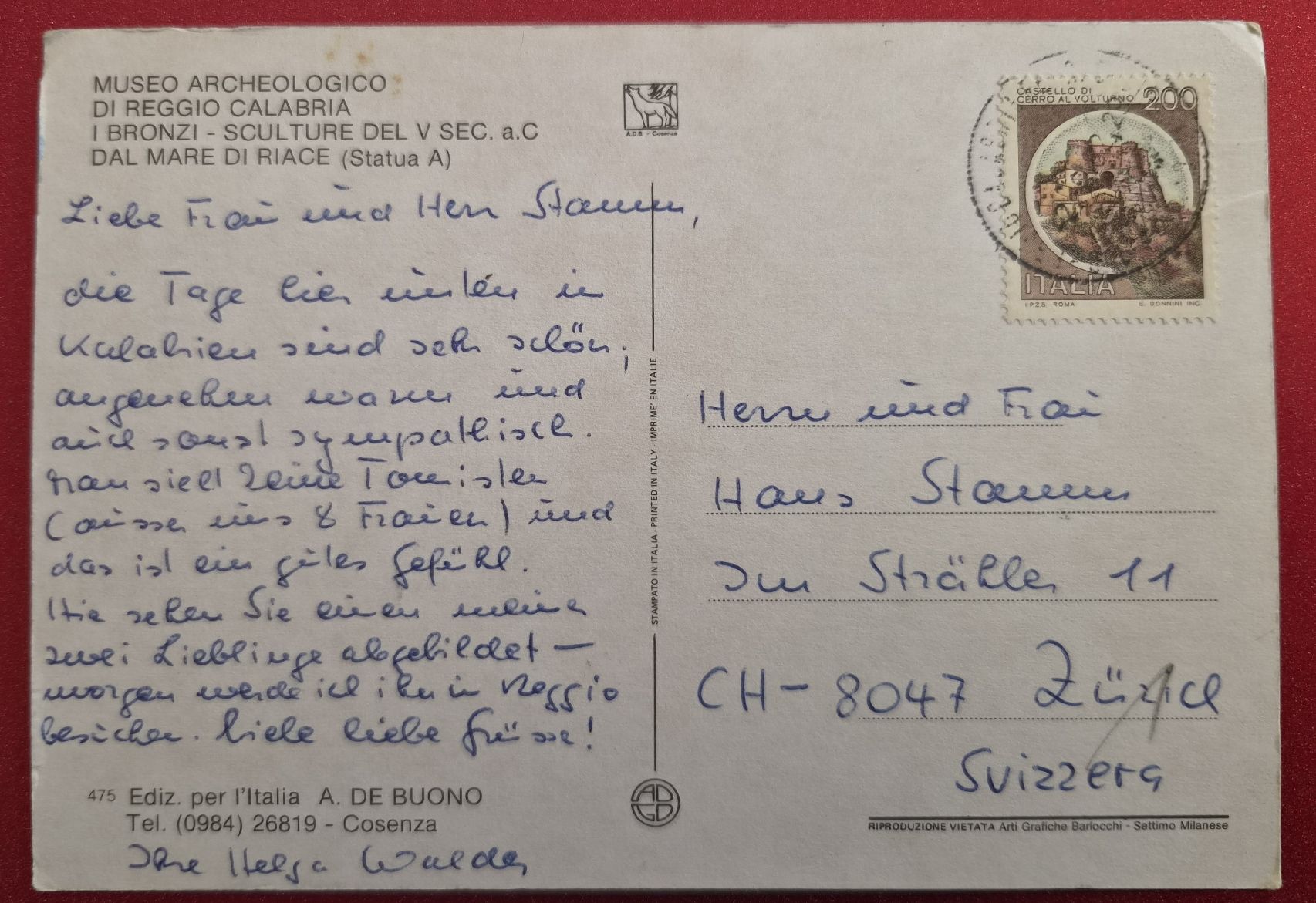 Cartoline postali: Calabria antike Bronzestatue 1982 – Usato da Melchnau venduto da Arthurius 1