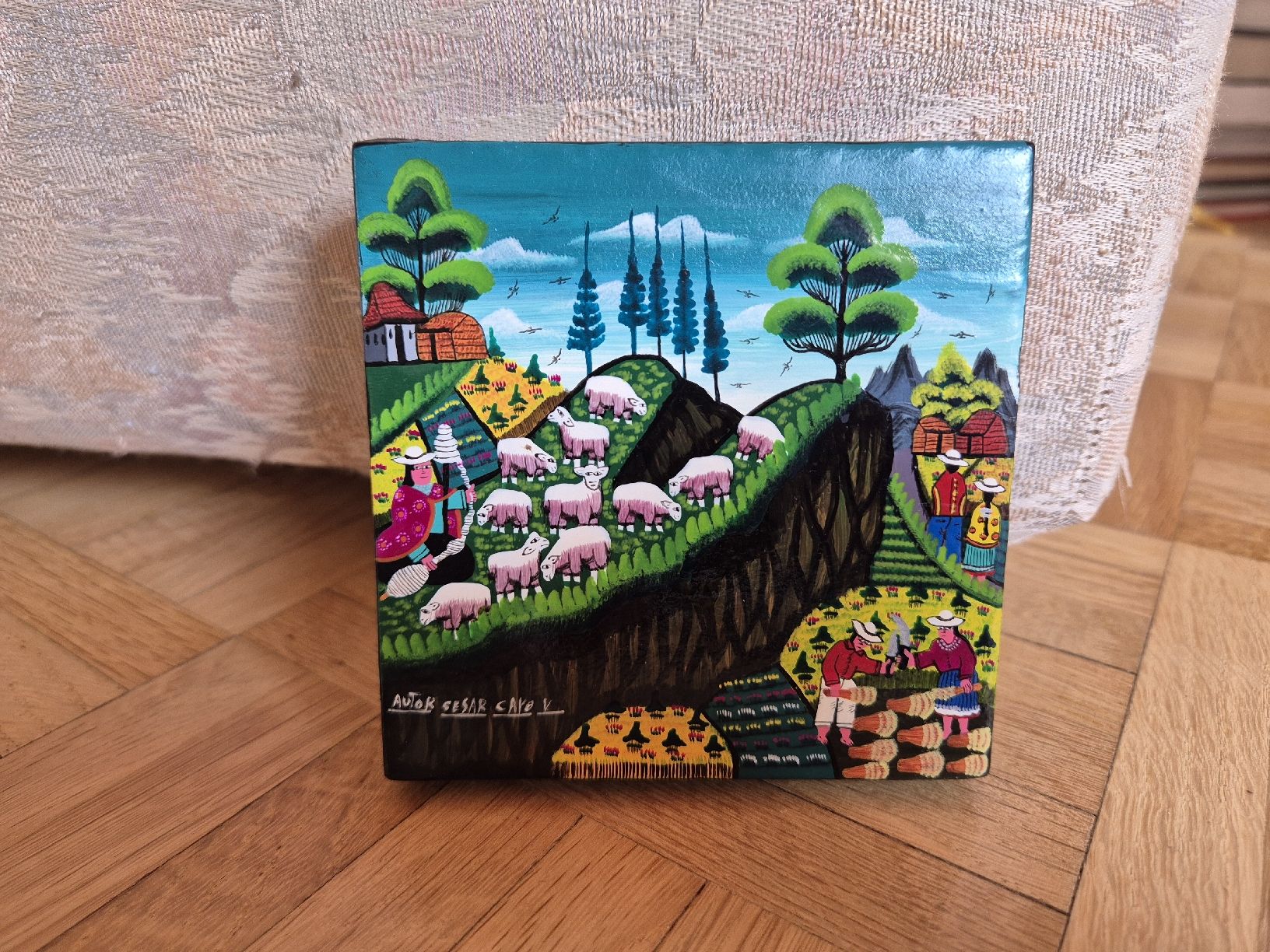 Tableaux: Tableau art Tigua, signé Cesar Cayo – D'occasion à Farvagny-le-Grand par Grapeful88