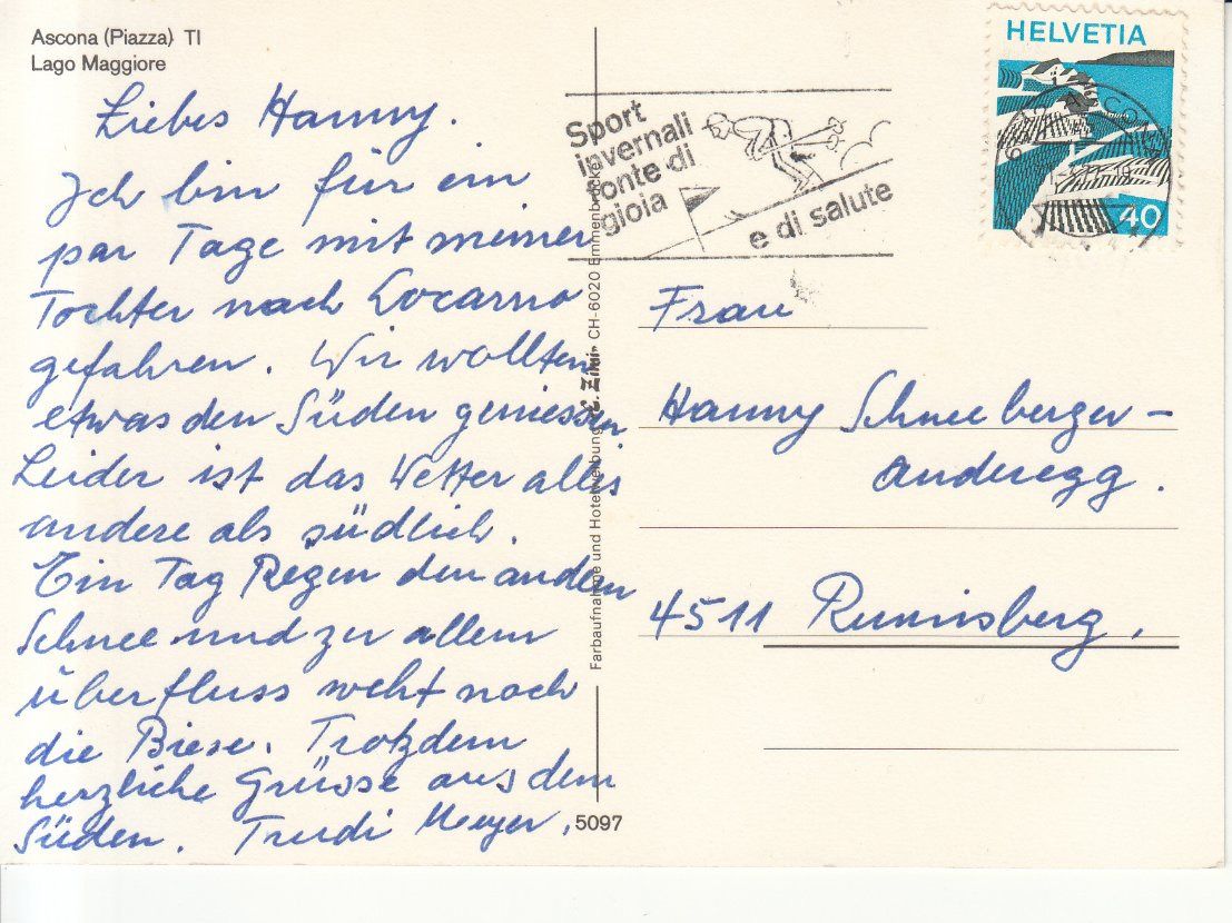 Ansichtskarten: Ascona 1977 – Gebraucht aus Bürglen TG von StampGraf 1