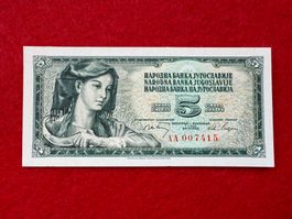 AA 007415 - Belgrad 1968 - Jugoslawien - 5 Dinara UNC