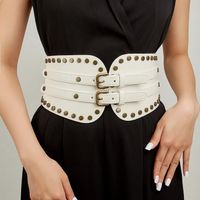 Breiter Vintage-Gürtel Weiss PU-Leder mit Nieten - Ceinture
