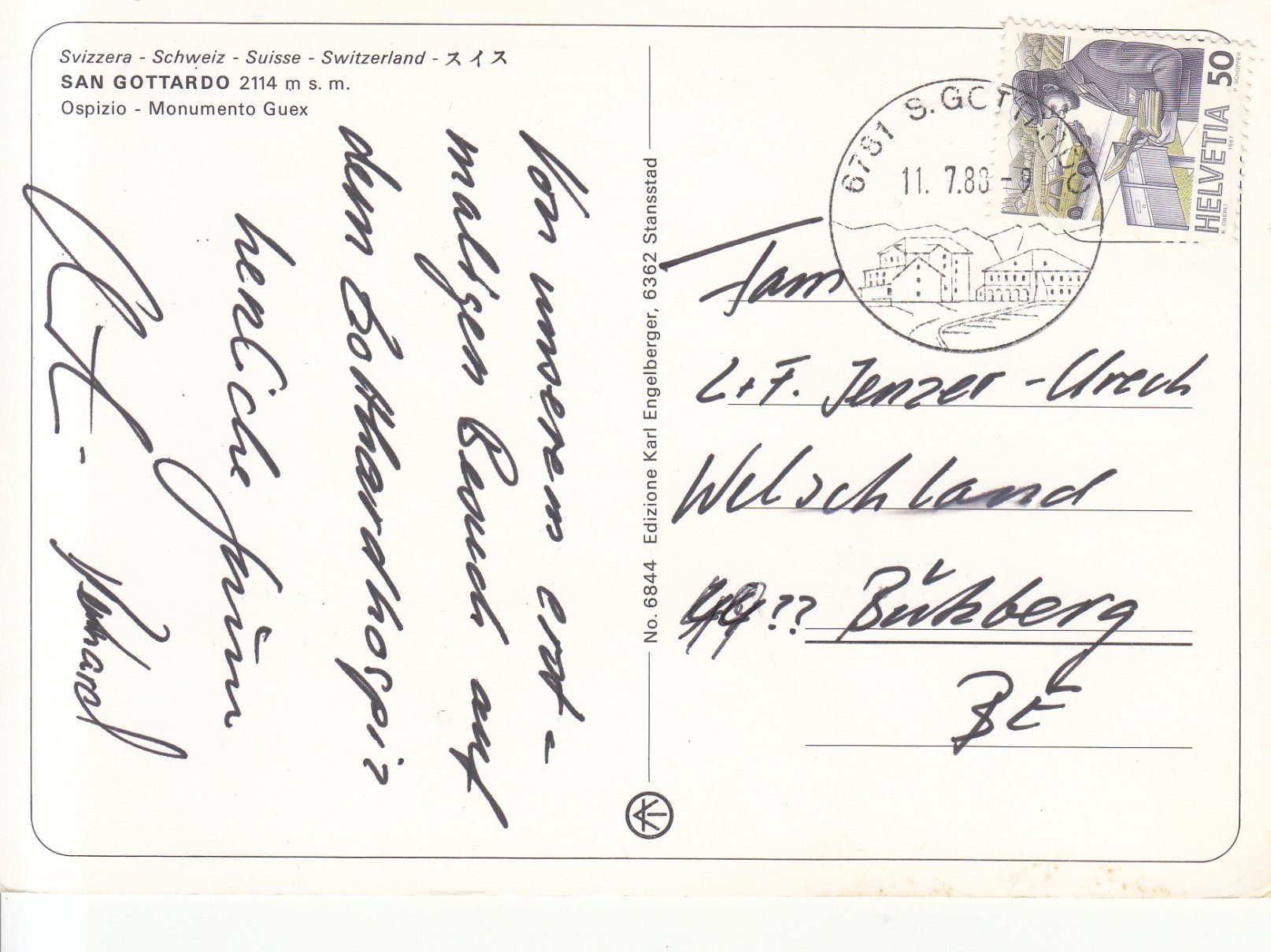 Ansichtskarten: San Gottardo 1988 – Gebraucht aus Bürglen TG von StampGraf 1