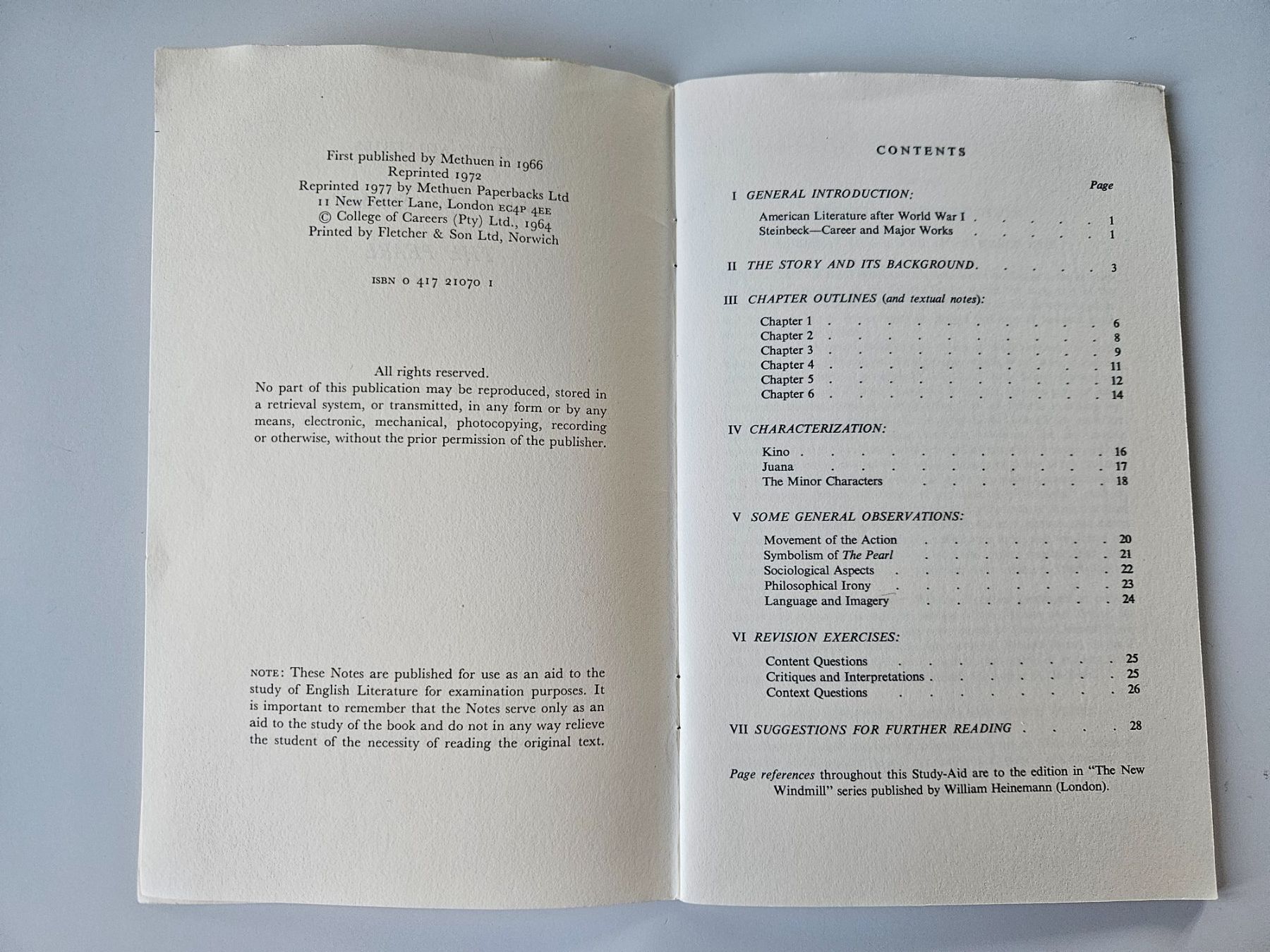 Libri: Study-Aids, Notes on John Steinbeck's THE PEARL, 1977 – Usato da Echandens venduto da annegug 2