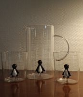 ​Design Wasserkaraffe & 2 Gläser Pinguin, Handmade 