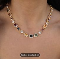 NEU Halskette gold vintage mit bunten Schmucksteinen