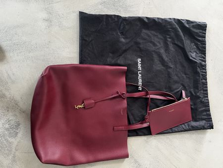 Borsa Saint Laurent Shopper Burgundy Vera Pelle Con Portamon