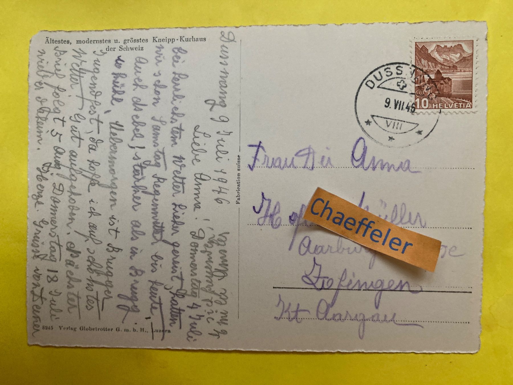 Cartoline postali: 1946 Dussnang – Usato da Zürich venduto da Chaeffeler 1
