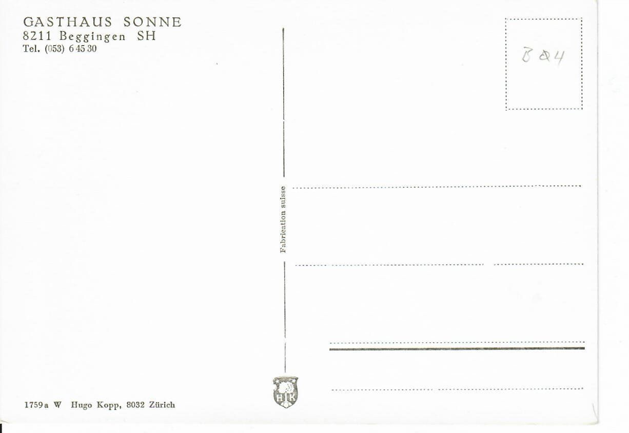 Ansichtskarten: Gasthaus Sonne Beggingen – Gebraucht aus Hochdorf von Ziegel-16 1