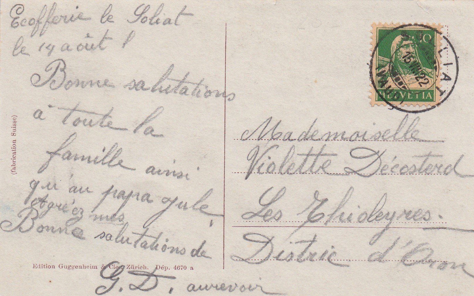 Cartoline postali: AK - Le Sentier - gel. 15.8.1922 – Usato da Fribourg venduto da schnalla92 1