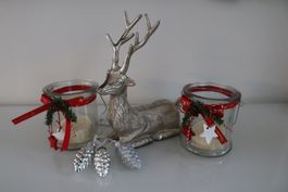 Weihnachtsdekoration, Hirsch und zwei Windlichter - NEU
