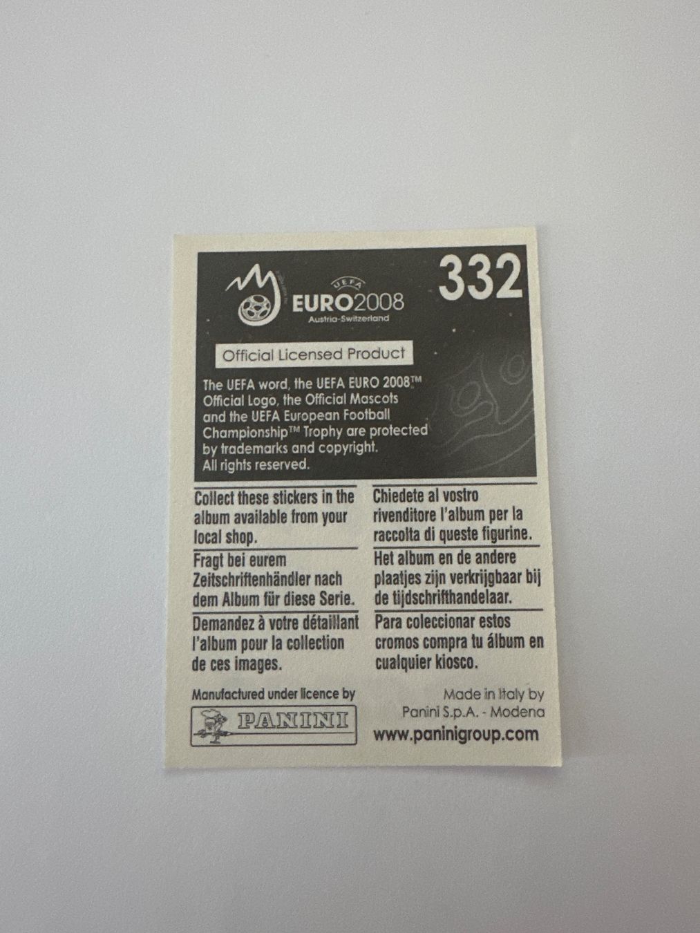 Panini Sammelbilder & Trading cards: Panini UEFA EM 2008 Sticker - Nr. 332 – Gebraucht aus Sulz AG von DealWerk 1