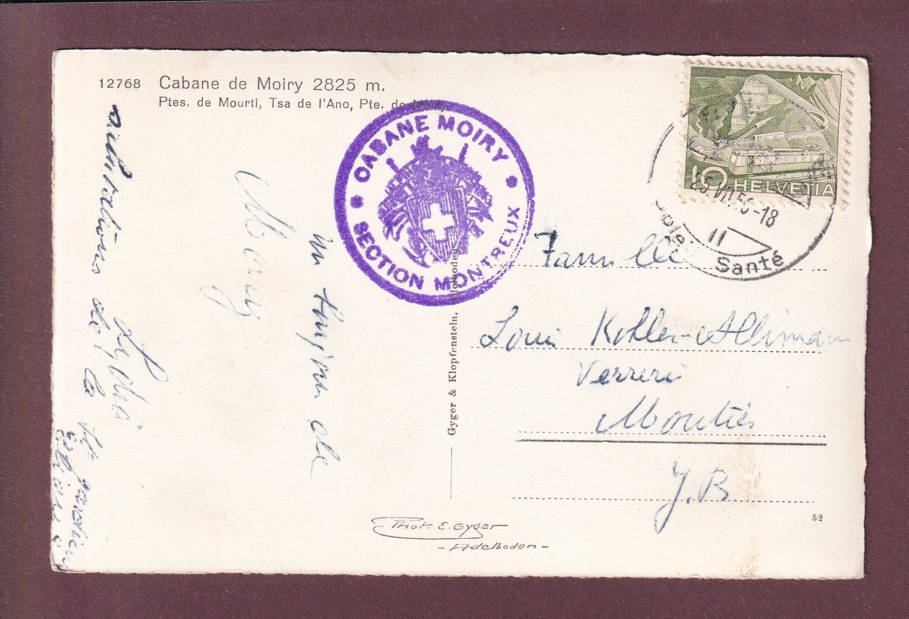 Ansichtskarten: Cabane de MOIRY - 1956 – Gebraucht aus Pully von nicecards 1