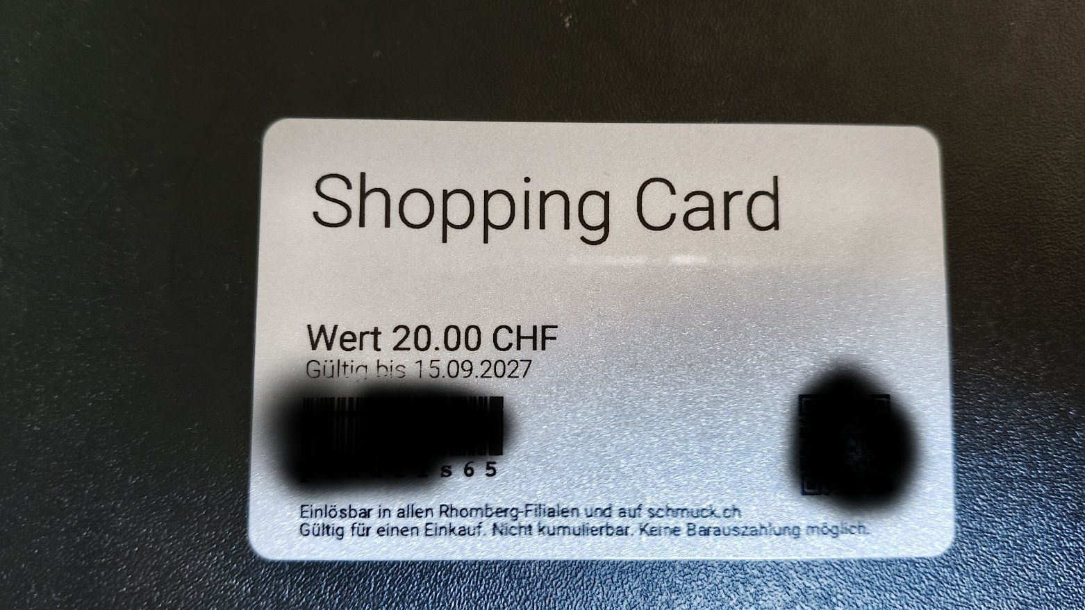 Cartoline: Rhomberg Geschenkkarte 20 CHF – Usato da Heerbrugg venduto da sve_p826 1