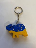 Porte-clés éléphant en bois peint, multicolore, occasion