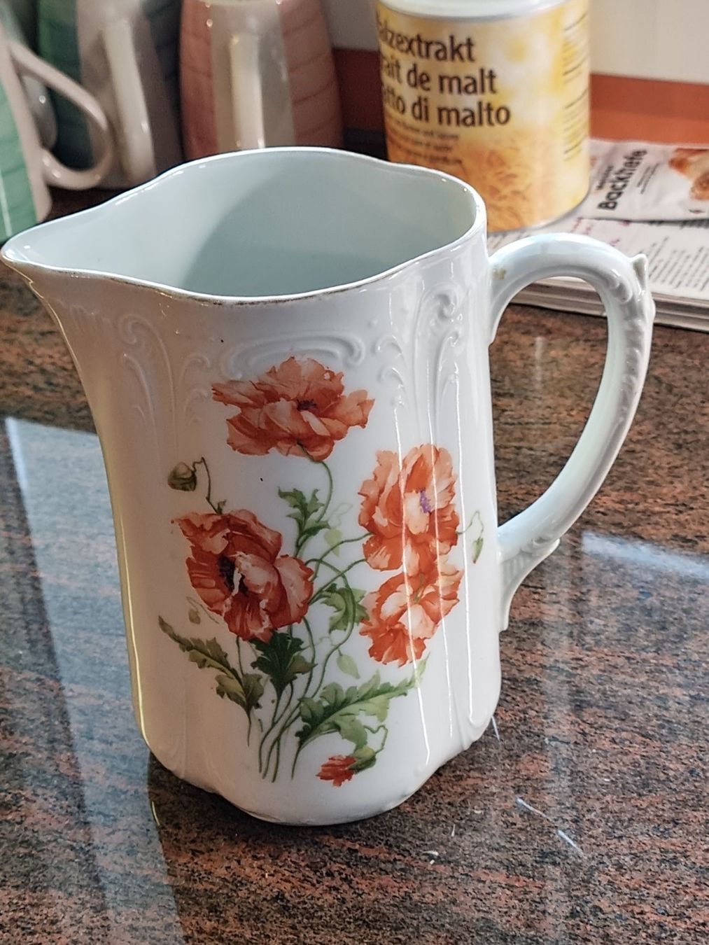 Komplettküchen: Milchkrug mit Mohnblumen TOP – Gebraucht aus Trachslau von post35