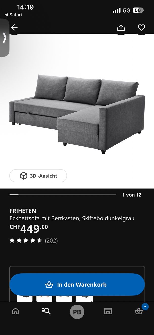 Sofas: Ecksofa mit Bettkasten dunkelgrau gute zustand – Gebraucht aus Herisau von phi_fh2t
