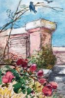 An einer Mauer, altes Aquarell, anonym