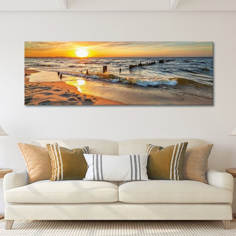 145x45cm Panorama Leinwandbild Bilder Wandbilder Strand Meer