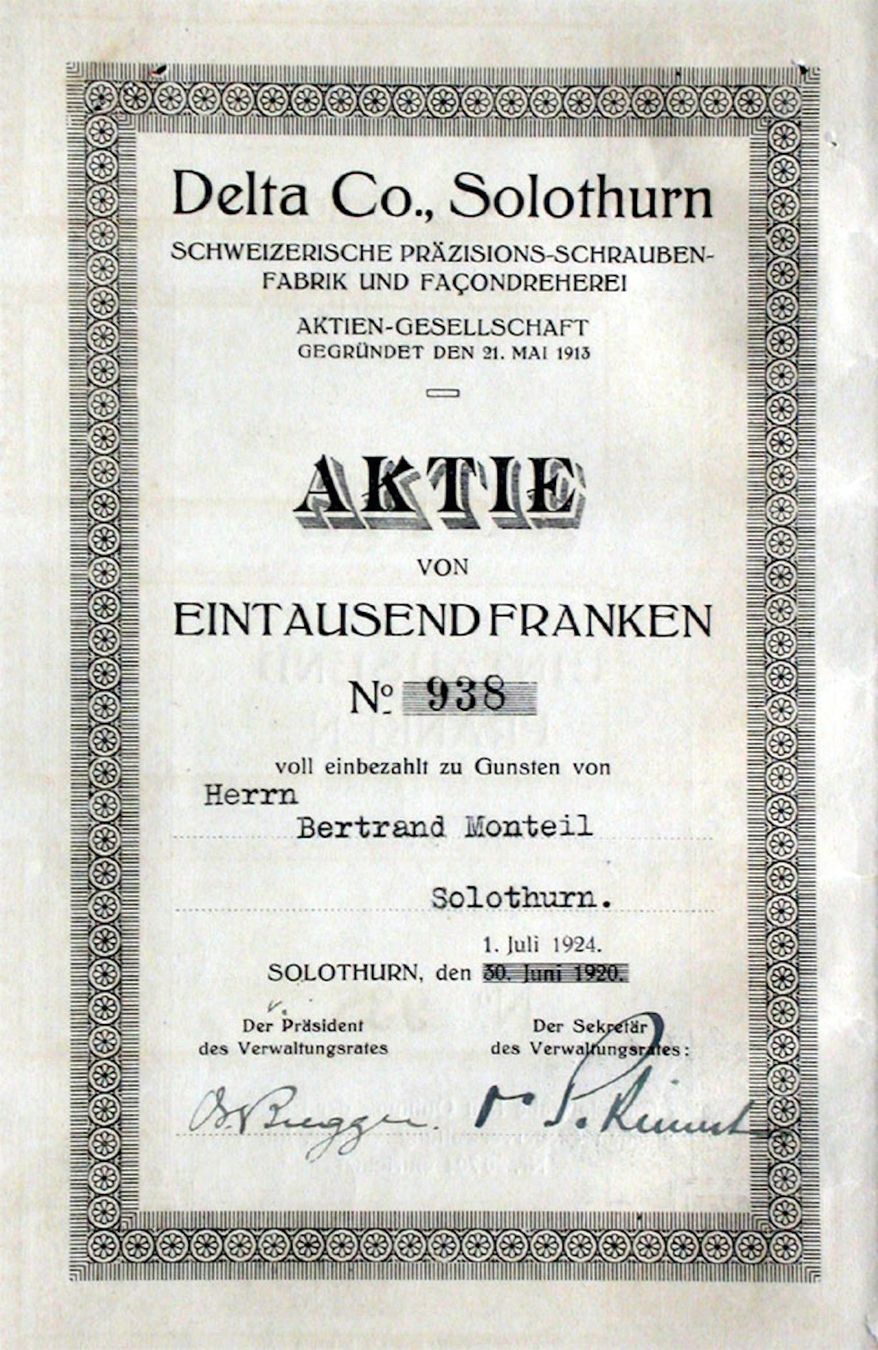 Dokumente: Delta Co., Solothurn - 1924 – Gebraucht aus Solothurn von Sgasche