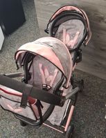 Puppenbuggy Zwillingsbuggy rosa Schmetterling Motiv gut