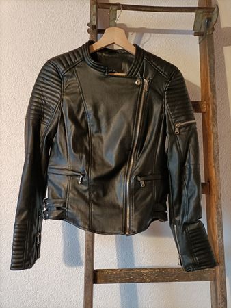 Lederjacke Damen schwarz Gr. 36 Kunstlederjacke