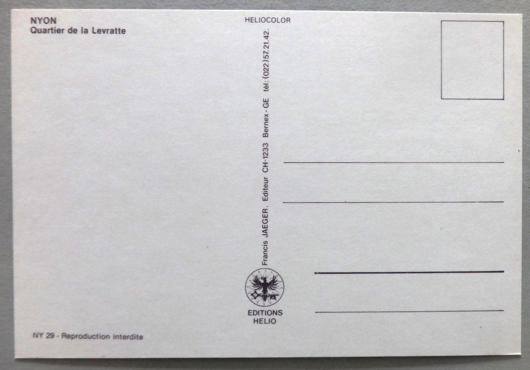 Cartoline postali: Nyon - Quartier de la Levratte – Usato da Fétigny venduto da Billy2miny 1