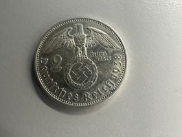 2 Deutsche Reichsmarkt Silber 1938 Paul von Hindenburg