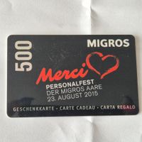 Migros Geschenkkarte CHF 500.- leer, für Sammler