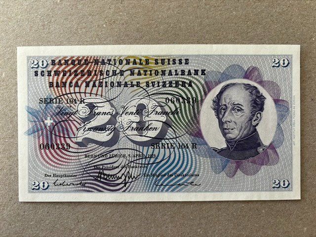 Banknoten: 20-Franken-Note von 1976 – Gebraucht aus Zürich von Lenine