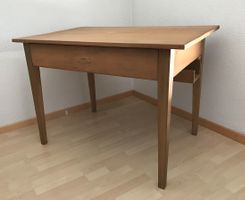 Simpel Retro Holztisch mit Schublade und Kabelkanal
