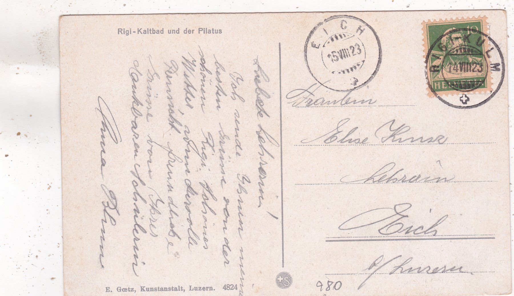 Cartes postales: Rigi Kaltbad und der Pilatus 1923 – D'occasion à Herisau par Lisegrat2008 1