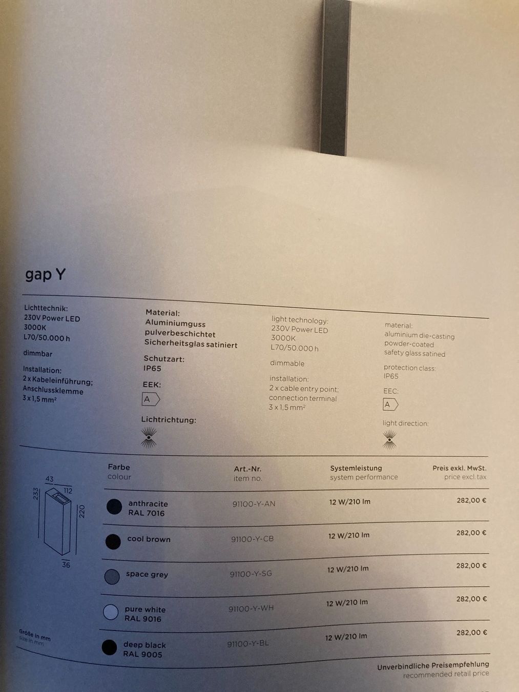 Lampade: LED-Wandaussenleuchte Mod gap Y von IP44 – Nuovo e nell'imballaggio originale da Domat/Ems venduto da Pantalla 4