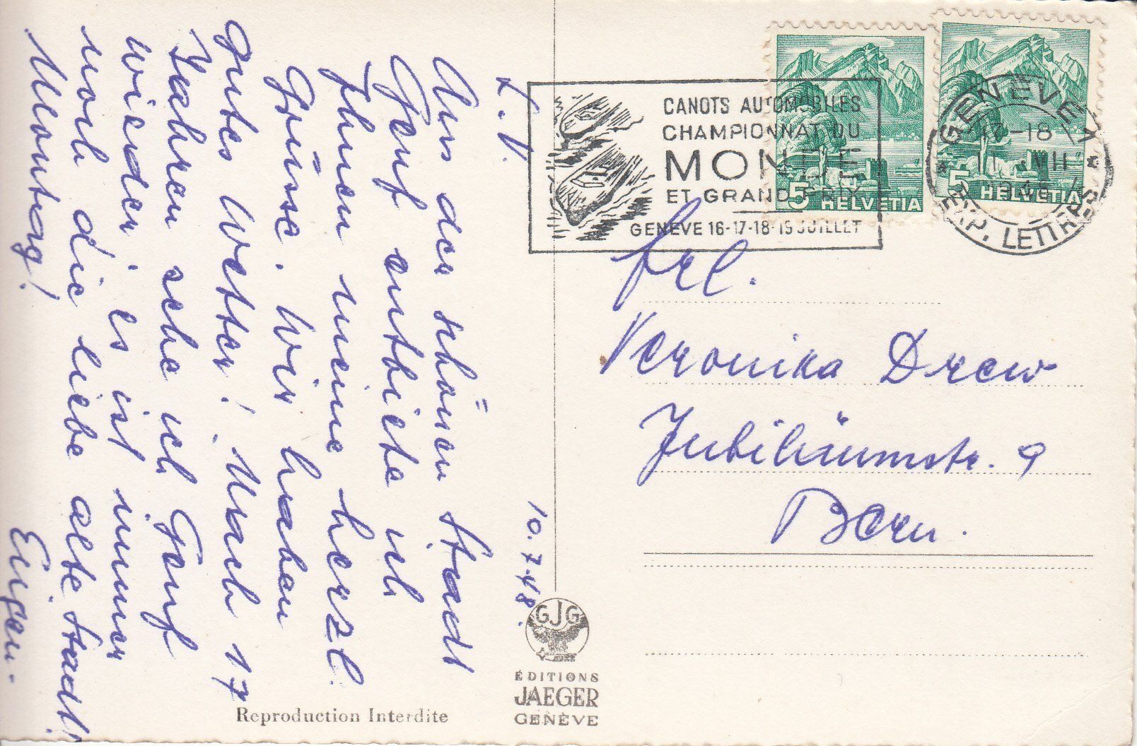 Cartoline postali: Genève 1948 – Usato da Bürglen TG venduto da StampGraf 1