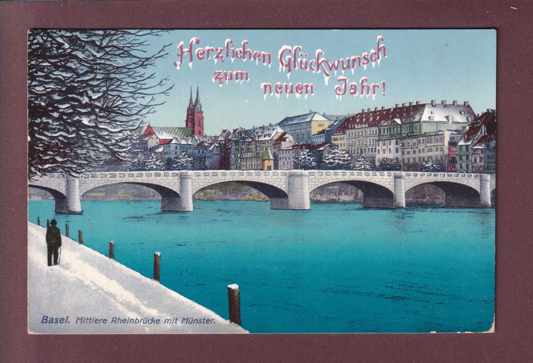 Cartoline postali: BASEL - Neujahr - Schnee - 1910 – Usato da Pully venduto da nicecards
