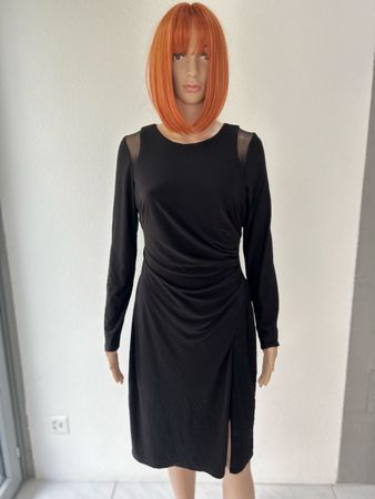Lauren Ralph Lauren Black Dress Size 8 Mesh Detail Ruched