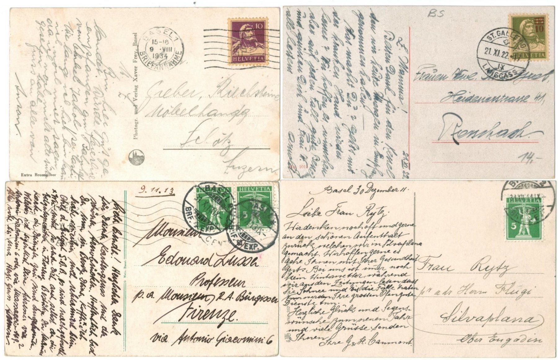 Cartoline postali: 4 AK Basel 1911 - 1934 – Usato da Zürich venduto da Tolima194 1