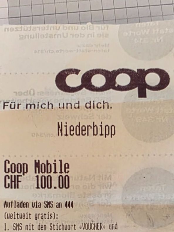 Gutscheine: Coop Mobile Aufladebon im Wert von 100 CHF – Gebraucht aus Niederbipp von Tamara15101995