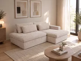 Ecksofa Cord Beige 253 cm, modular mit Longchair, NEU