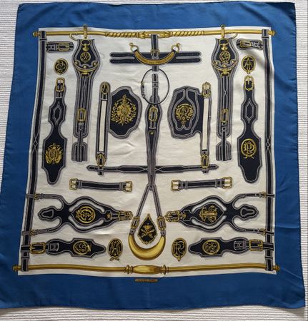 Seidenschal Hermès Harnais des Présidents blau weiss gut