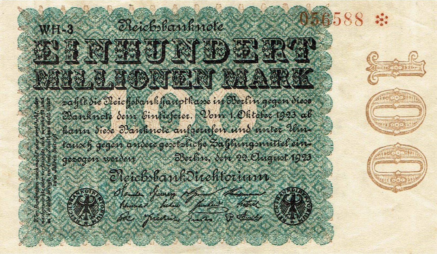 Banconote: Berlin 100 Mil.Mark 22.08.1923 VZ+-VZ++ – Usato da Steffisburg venduto da ber_8htf