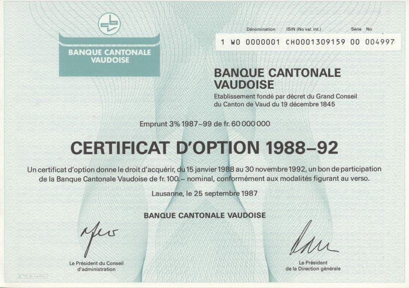 Banque Cantonale Vaudoise, Lausanne 1987 Kaufen auf Ricardo