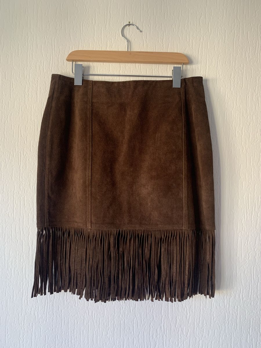 Gonne: Jupe daim marron - western - franges et perles - L – Usato da Lausanne venduto da Xiaoxi 2